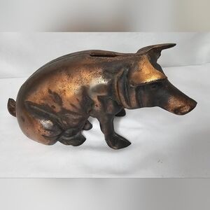 Vintage Chicago Stockyards Souvenir Copper Cast Iron Piggy Bank Heavy Door Stop